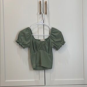 Altar'd State Green Crop Top with Puff Sleeves